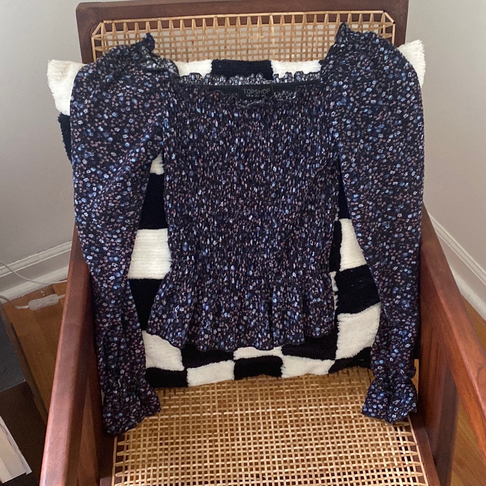 TopShop ruched peplum top with feminine accents